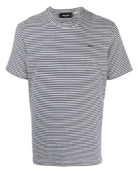 weißes und dunkelblaues horizontal gestreiftes T-Shirt mit einem Rundhalsausschnitt von DSQUARED2