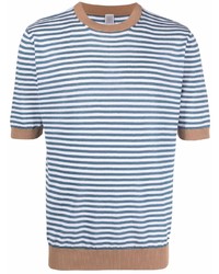 weißes und dunkelblaues horizontal gestreiftes T-Shirt mit einem Rundhalsausschnitt von Eleventy