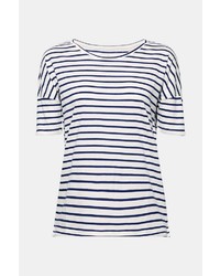 weißes und dunkelblaues horizontal gestreiftes T-Shirt mit einem Rundhalsausschnitt von Esprit