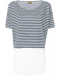 weißes und dunkelblaues horizontal gestreiftes T-Shirt mit einem Rundhalsausschnitt von Fay