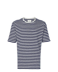 weißes und dunkelblaues horizontal gestreiftes T-Shirt mit einem Rundhalsausschnitt von Folk