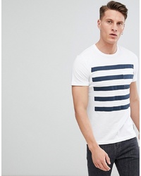 weißes und dunkelblaues horizontal gestreiftes T-Shirt mit einem Rundhalsausschnitt von French Connection