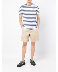 weißes und dunkelblaues horizontal gestreiftes T-Shirt mit einem Rundhalsausschnitt von Polo Ralph Lauren