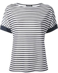 weißes und dunkelblaues horizontal gestreiftes T-Shirt mit einem Rundhalsausschnitt von Gran Sasso