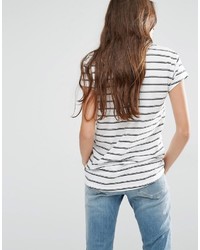 weißes und dunkelblaues horizontal gestreiftes T-Shirt mit einem Rundhalsausschnitt von Tommy Hilfiger