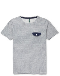 weißes und dunkelblaues horizontal gestreiftes T-Shirt mit einem Rundhalsausschnitt von Incotex