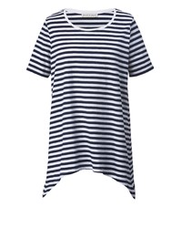 weißes und dunkelblaues horizontal gestreiftes T-Shirt mit einem Rundhalsausschnitt von Janet und Joyce by Happy Size