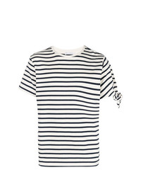 weißes und dunkelblaues horizontal gestreiftes T-Shirt mit einem Rundhalsausschnitt von JW Anderson