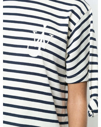 weißes und dunkelblaues horizontal gestreiftes T-Shirt mit einem Rundhalsausschnitt von J.W.Anderson