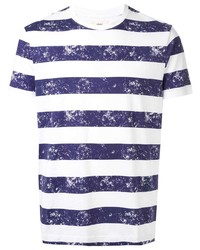 weißes und dunkelblaues horizontal gestreiftes T-Shirt mit einem Rundhalsausschnitt von Kent & Curwen