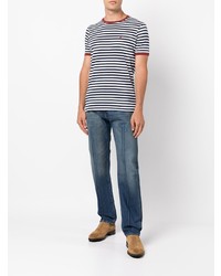 weißes und dunkelblaues horizontal gestreiftes T-Shirt mit einem Rundhalsausschnitt von Barbour