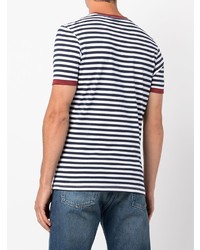 weißes und dunkelblaues horizontal gestreiftes T-Shirt mit einem Rundhalsausschnitt von Barbour