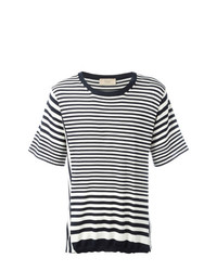 weißes und dunkelblaues horizontal gestreiftes T-Shirt mit einem Rundhalsausschnitt von Maison Flaneur