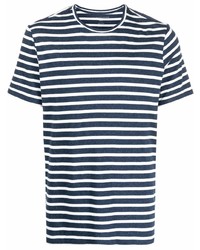 weißes und dunkelblaues horizontal gestreiftes T-Shirt mit einem Rundhalsausschnitt von Majestic Filatures