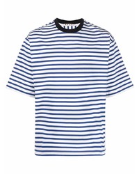 weißes und dunkelblaues horizontal gestreiftes T-Shirt mit einem Rundhalsausschnitt von Marni