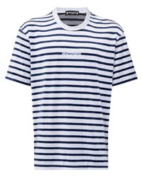 weißes und dunkelblaues horizontal gestreiftes T-Shirt mit einem Rundhalsausschnitt von Mastermind Japan