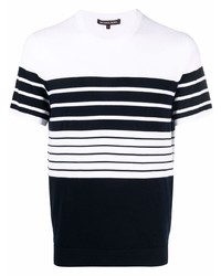 weißes und dunkelblaues horizontal gestreiftes T-Shirt mit einem Rundhalsausschnitt von Michael Kors Collection