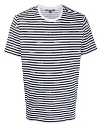 weißes und dunkelblaues horizontal gestreiftes T-Shirt mit einem Rundhalsausschnitt von Michael Kors