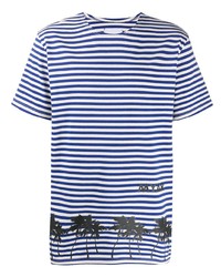 weißes und dunkelblaues horizontal gestreiftes T-Shirt mit einem Rundhalsausschnitt von Myar