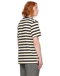 weißes und dunkelblaues horizontal gestreiftes T-Shirt mit einem Rundhalsausschnitt von Thom Browne