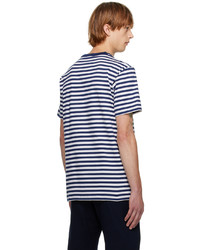 weißes und dunkelblaues horizontal gestreiftes T-Shirt mit einem Rundhalsausschnitt von Norse Projects