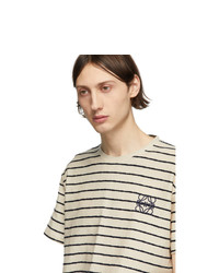 weißes und dunkelblaues horizontal gestreiftes T-Shirt mit einem Rundhalsausschnitt von Loewe