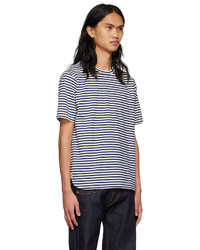 weißes und dunkelblaues horizontal gestreiftes T-Shirt mit einem Rundhalsausschnitt von Junya Watanabe