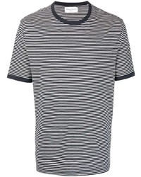 weißes und dunkelblaues horizontal gestreiftes T-Shirt mit einem Rundhalsausschnitt von Officine Generale