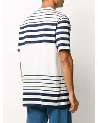 weißes und dunkelblaues horizontal gestreiftes T-Shirt mit einem Rundhalsausschnitt von Paul Smith
