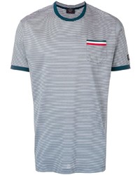 weißes und dunkelblaues horizontal gestreiftes T-Shirt mit einem Rundhalsausschnitt von Paul & Shark