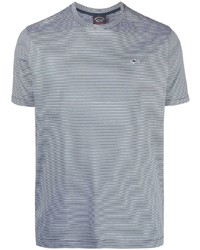 weißes und dunkelblaues horizontal gestreiftes T-Shirt mit einem Rundhalsausschnitt von Paul & Shark