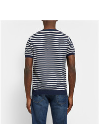 weißes und dunkelblaues horizontal gestreiftes T-Shirt mit einem Rundhalsausschnitt von Beams