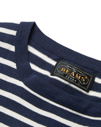 weißes und dunkelblaues horizontal gestreiftes T-Shirt mit einem Rundhalsausschnitt von Beams