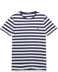 weißes und dunkelblaues horizontal gestreiftes T-Shirt mit einem Rundhalsausschnitt von Polo Ralph Lauren