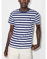 weißes und dunkelblaues horizontal gestreiftes T-Shirt mit einem Rundhalsausschnitt von Polo Ralph Lauren