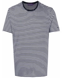 weißes und dunkelblaues horizontal gestreiftes T-Shirt mit einem Rundhalsausschnitt von Ralph Lauren Purple Label