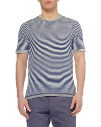 weißes und dunkelblaues horizontal gestreiftes T-Shirt mit einem Rundhalsausschnitt von Maison Martin Margiela