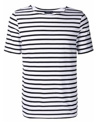 weißes und dunkelblaues horizontal gestreiftes T-Shirt mit einem Rundhalsausschnitt von Saint James