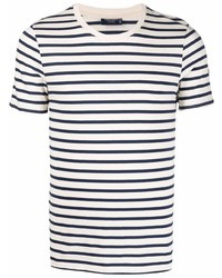 weißes und dunkelblaues horizontal gestreiftes T-Shirt mit einem Rundhalsausschnitt von Saint James