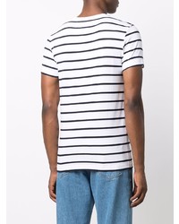 weißes und dunkelblaues horizontal gestreiftes T-Shirt mit einem Rundhalsausschnitt von Tommy Hilfiger