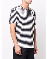 weißes und dunkelblaues horizontal gestreiftes T-Shirt mit einem Rundhalsausschnitt von Societe Anonyme