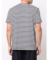 weißes und dunkelblaues horizontal gestreiftes T-Shirt mit einem Rundhalsausschnitt von Societe Anonyme