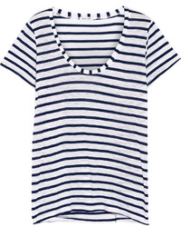 weißes und dunkelblaues horizontal gestreiftes T-Shirt mit einem Rundhalsausschnitt von Splendid