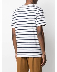 weißes und dunkelblaues horizontal gestreiftes T-Shirt mit einem Rundhalsausschnitt von Missoni