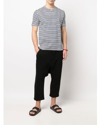 weißes und dunkelblaues horizontal gestreiftes T-Shirt mit einem Rundhalsausschnitt von Junya Watanabe MAN