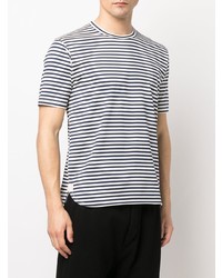 weißes und dunkelblaues horizontal gestreiftes T-Shirt mit einem Rundhalsausschnitt von Junya Watanabe MAN