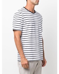 weißes und dunkelblaues horizontal gestreiftes T-Shirt mit einem Rundhalsausschnitt von BOSS