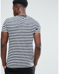 weißes und dunkelblaues horizontal gestreiftes T-Shirt mit einem Rundhalsausschnitt von Asos
