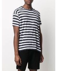 weißes und dunkelblaues horizontal gestreiftes T-Shirt mit einem Rundhalsausschnitt von Maison Flaneur