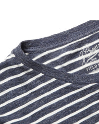 weißes und dunkelblaues horizontal gestreiftes T-Shirt mit einem Rundhalsausschnitt von J.Crew